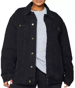 Damen Übergröße Neu schwarz Denim Wash übergroße Freund Jacke 100 % Baumwolle - Bild 1 von 8