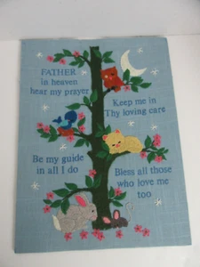 Finished Crewel Embroidery Father in Heaven Childs Prayer Completed Vintage - Picture 1 of 5