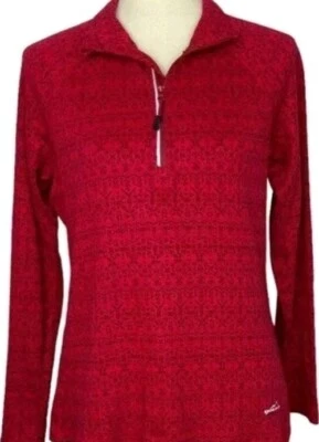 Top Eddie Bauer Rojo Estampado Pullover Manga Larga Cuarto Cremallera XL Foto 1 de 4