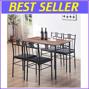 Rustic 5-Piece Kitchen Dining Set with Cushioned Chairs for Comfortable Meals - Picture 1 of 9