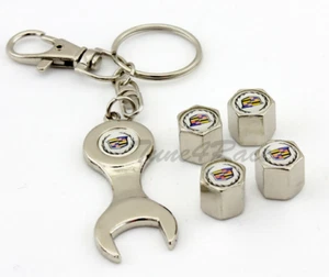 4pc Car Wheel Keychain Wrench Tire Air Valve Dust Stem Cap Cover For Cadillac - Picture 1 of 1