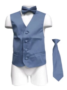 Neu Kinder Jungen formeller Smoking Weste _ Krawatte & Fliege Dusty Blue US-Größe Hochzeit - Bild 1 von 5