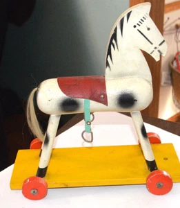 Vintage Hand Painted Hand Made Wood Pull Toy Horse - Picture 1 of 5