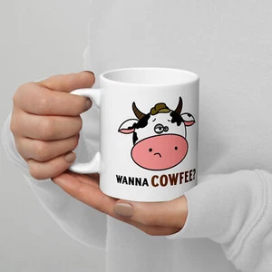 Wanna COWFEE? Funny Coffee Ceramic Mug 11oz | Printed in the USA, Free Shipping - Picture 1 of 6