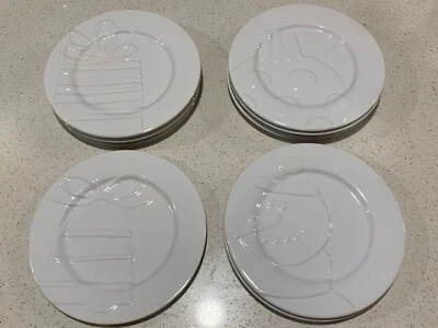 Macy's The Cellar White Embossed Christmas Luncheon Dessert Salad Plates 9.25" - Image 1 of 3