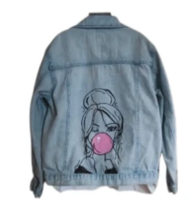 Hand painted Girls Light Blue Jeans Jacket with bling Size L 10-12 - Picture 1 of 4