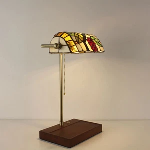 Battery Operated Tiffany Style Bankers Lamp - Grape Lampshade - Picture 1 of 12