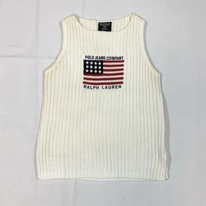 Polo Ralph Lauren Damen Medium US-Flagge Zopfmuster Pullover Tanktop Trägershirt Y2K - Bild 1 von 9