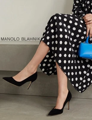 Zapatos de salón MANOLO BLAHNIK 40 Bb105 de gamuza negra punta EE. UU. 9,5 Foto 1 de 4