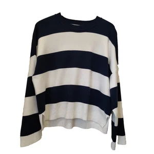 Abercrombie & Fitch Striped Sweater Womens Large Navy White Oversized Nautical - Picture 1 of 15