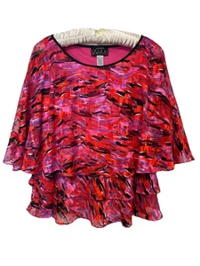 Alex Evenings Size 2X Red / Purple Chiffon Tiered Capelet Top Blouse  Pullover - Picture 1 of 6