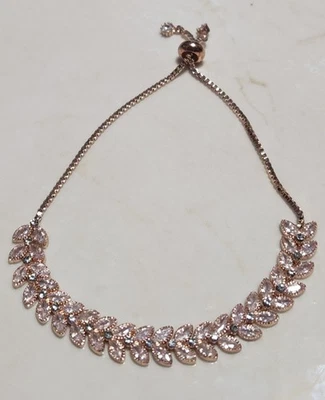 Brazalete ajustable de lujo de diamantes simulados de corte marquesa Estate de oro rosa de 14 quilates  Foto 1 de 4