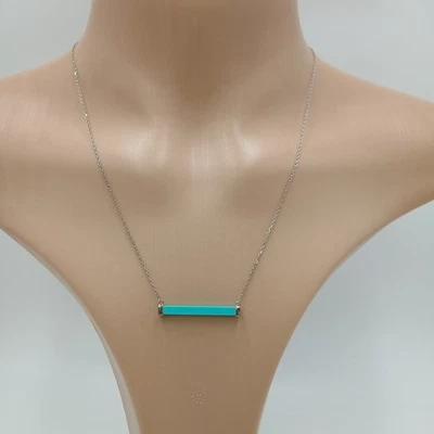 Colar assinado 925 L 19 polegadas prata esterlina 1g pingente de barra de resina azul turquesa - Imagem 1 de 4