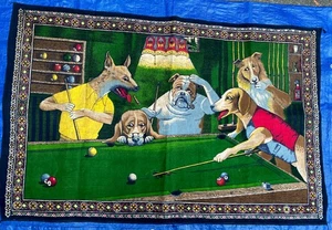 Vintage Dogs Shooting Pool Large Tapestry Wall Hanging - Picture 1 of 1