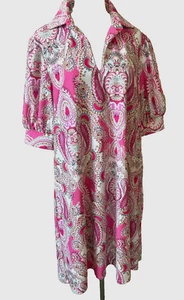 Jude Connally Dress Pink Emerson Mod Puff Sleeves Pockets Cloth large - Picture 1 of 13