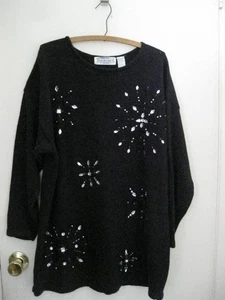 Trimmings Womens Vintage Beaded Sweater Size 20W Black Jewels Pearls Snowflakes - Picture 1 of 6