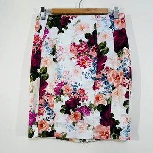 Portmans Floral Skirt White Pink Green Rose Print 8 Wedding Formal Corporate - Bild 1 von 13