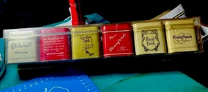 6 Vintage 1oz Tobacco Tin Cans In Clear Case, Sample’s Advertising - Picture 1 of 8