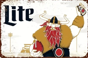 MILLER LITE BEER METAL TIN SIGN NFL MINNESOTA VIKINGS FOOTBALL MAN CAVE WALL ART - Picture 1 of 1