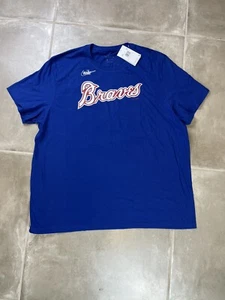 Nike Atlanta Braves Shirt Adult 3XL Blue Hank Aaron #44 MLB - Picture 1 of 7