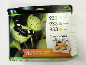 GENUINE NEW HP 933 Combo-Pack Ink Cartridge B3B32FN Cyan, Magenta, and Yellow - Picture 1 of 5