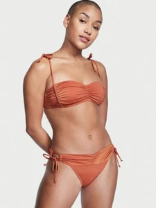 Victoria's Secret Swim Ruched Shine Bralette Bikini Top Bottom Suit L Ginger NEW - Picture 1 of 9