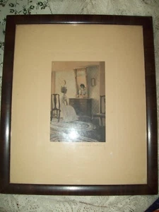 Rare ANTIQUE Signed Wallace Nutting Bonnet in Mirror Hand colored PHOTOGRAPH - Imagen 1 de 5