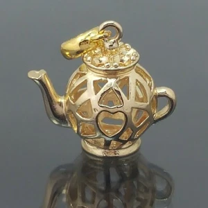 18K Gold Filled Stunning Italian Filigree Teapot 18ct GF Charms Pendant 15mm - Picture 1 of 10