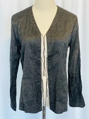 Dosa 100% Silk Tie-up Shirt Blouse Black with White Speckles Sz 2 - Image 1 of 3