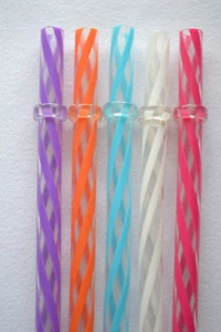 5 Replacement Straws 9" Clear Swirly Colored Hard Acrylic Rings BPA Free+Brush - Picture 1 of 3