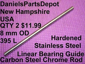 x2 395 x 8mm Steel Chrome Rod Hardened Linear bearing Guide Rail Shaft 15.5" - Picture 1 of 4
