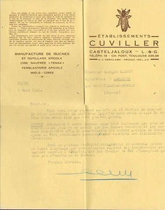 47 CASTELJALOUX COURRIER ETS CUVILLER MANUFACTURE DE RUCHES APICULTURE 1943 - Picture 1 of 1