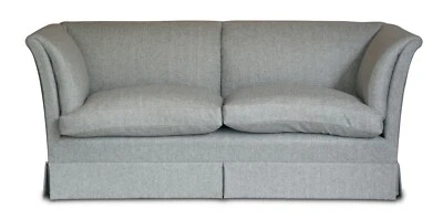 FULLY RESTORED HOWARD & SON'S BARING SOFA GREY HERRINGBONE 100% WOOL UPHOLSTERY - Image 1 of 4