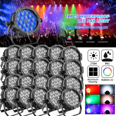 20x 270W Par Strahler RGBWA+UV DMX 18LED 6in1 IP67 Discolicht Party Outdoor Show - Bild 1 von 4