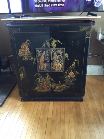 1950’s Stromgberg Carlson Pagoda top Cabinet Hand Painted Cover