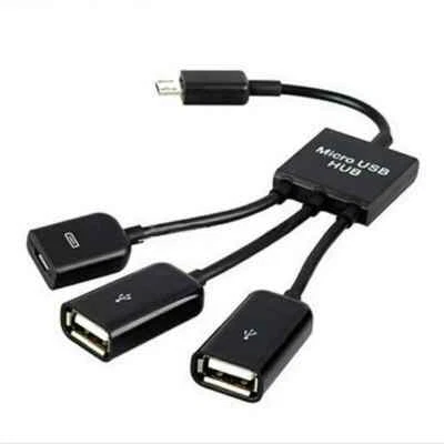 Neu 3 in 1 Micro USB HUB Stecker auf Buchse Doppel USB 2.0 Host OTG Adapter Kabel - Bild 1 von 4