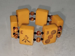Bracelet of Vintage Bakelite Mahjong Tiles Mustard , Great Condition - Picture 1 of 12