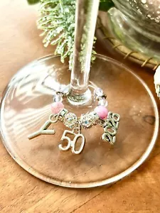 50th Birthday Wine Glass Charm, Handmade, Personalised Keepsake, Celerbration - Picture 1 of 4