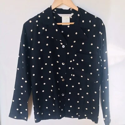 BLUSA DE SEDA LEON MAX Vintage PRETA Seda COM BOLINHAS BRANCAS - Imagem 1 de 4