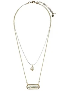 LUCKY BRAND Women's 2 Tone Delicate Pearl Layer Necklace NWT $49 - Picture 1 of 3