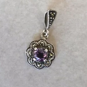 925 Silber Amethyst Farbstein Blume Anhänger Thailand - Bild 1 von 6