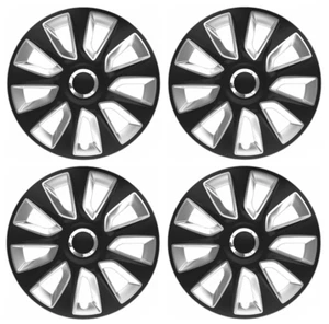 JUEGO DE 4 CUBIERTAS DE PLÁSTICO TAPACUBOS TAPACUBOS SKODA YETI PLATA NEGRO 14" 14 PULGADAS - Imagen 1 de 1