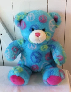 Build A Bear Blue Peace Bear Soft Plush Toy 14"  - Picture 1 of 10