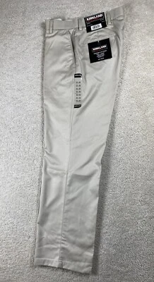 Pantalones Kirkland Signature Para Hombre 32x30 Chino Frente Plano Tostado Caqui Premium NUEVO Foto 1 de 4