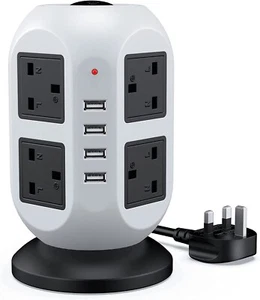 Tower Extension Lead 8 Socket +4 USB With Indicator & Surge Protection 5mt Wire - Picture 1 of 6
