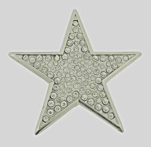 Star Belt Buckle Western Cowgirl Women Men Rodeo Bling Silver Metal Rhinestone - Picture 1 of 8