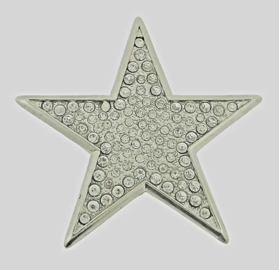 星形皮带扣西部女牛仔女式男式 Rodeo 闪亮银色金属水钻 — 第 1/4 张图片