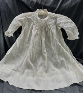 linen Antique White chistening child Dress Pin Tuck Handmade Lace embroidery - Picture 1 of 13