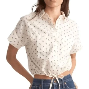 Madewell xl Button-Up Drawstring Shirt in Blooming Ikat white black cropped - Picture 1 of 4