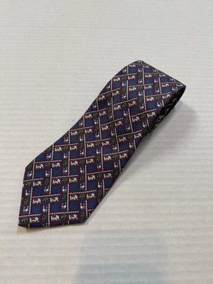 Corbata de seda Salvatore Ferragamo elefantes camellos palmeras azul rojo estampado de novedad Italia Foto 1 de 4